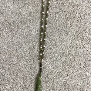 Natural Green, Cream Stone Mala Necklace